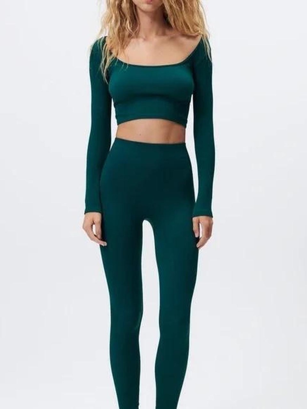 High-Waist Seamless Leggings and Top in Teal - Women's Pants & Jumpsuits